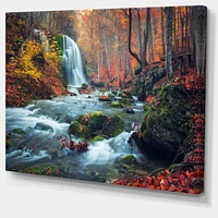 Designart Autumn Mountain Waterfall Long View Canvas Wall Art