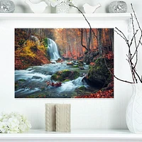 Designart Autumn Mountain Waterfall Long View Canvas Wall Art