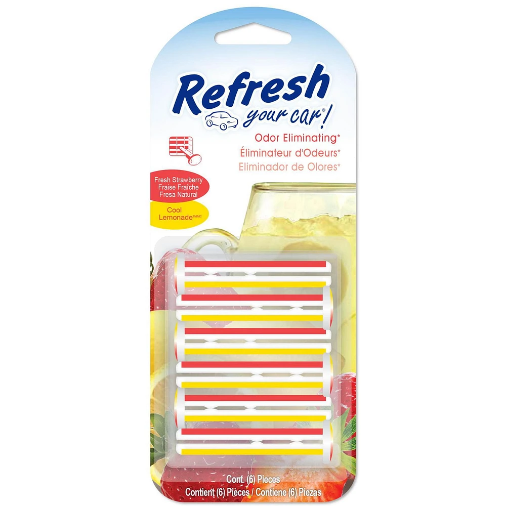 Refresh Your Car! Vent Air Freshener (Fresh Strawberry/Cool Lemonade Scent, 6 Pack), Pack of 6