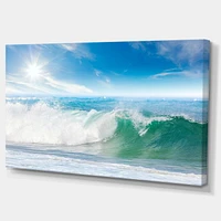 Designart White and Blue Waves under Sun Canvas Wall Art