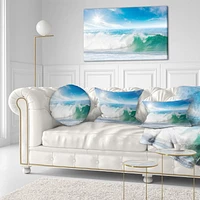 Designart White and Blue Waves under Sun Canvas Wall Art