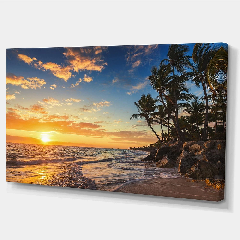 Designart Paradise Tropical Island Beach with Palms Canvas Wall Art