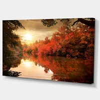 Designart Colorful Fall Sunset over River Canvas Wall Art