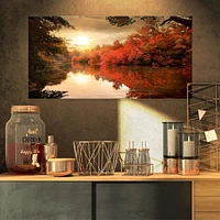 Designart Colorful Fall Sunset over River Canvas Wall Art