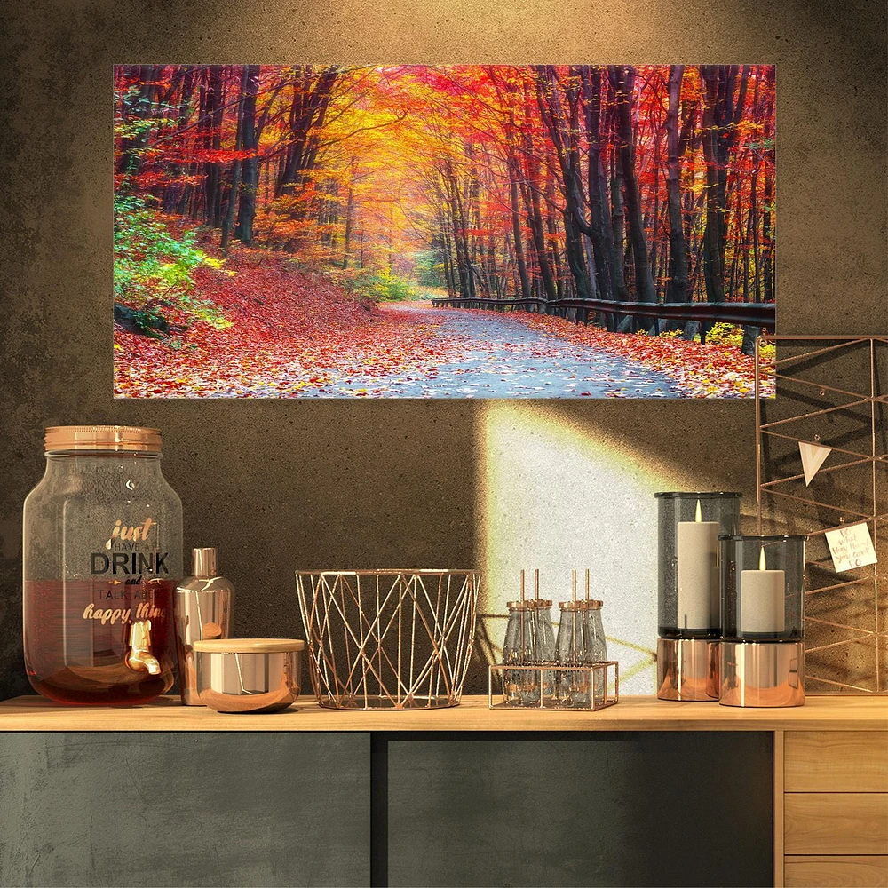 Designart Road in Beautiful Autumn Forest Canvas Wall Art