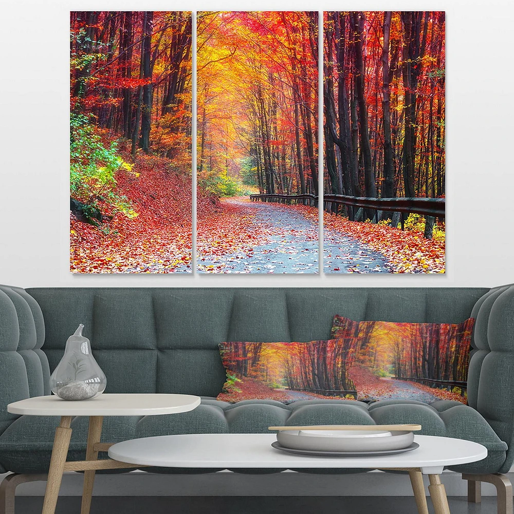 Designart Road in Beautiful Autumn Forest Canvas Wall Art