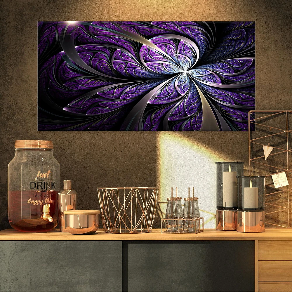 Designart Glittering Purple Fractal Flower Canvas Wall Art