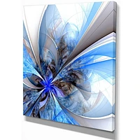 Designart Symmetrical Large Blue Fractal Flower Canvas Wall Art