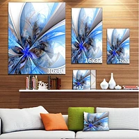 Designart Symmetrical Large Blue Fractal Flower Canvas Wall Art