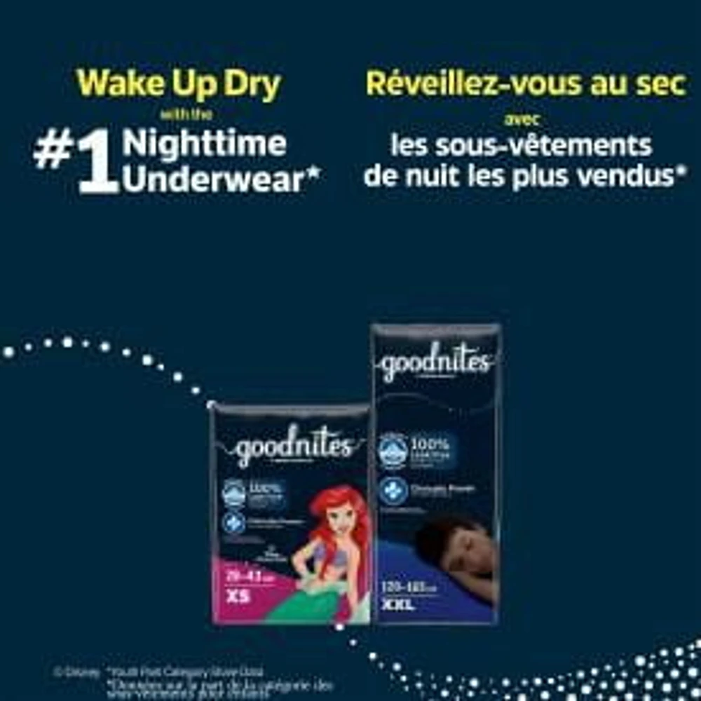 Sous-vêtements de nuit Goodnites pour filles, TG (43 à 64 kg [95 à 140 livres] et plus), 24 sous-vêtements Taille XXL, 24 unités