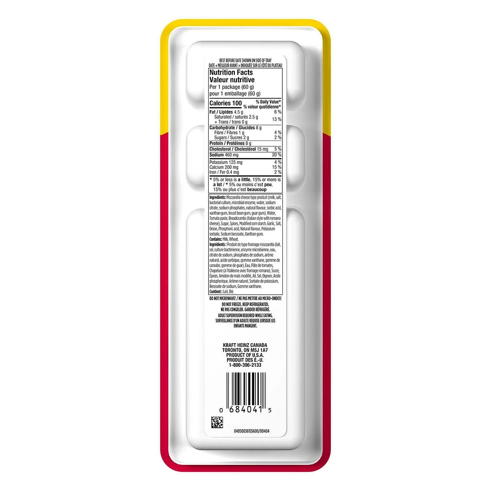 Bâtonnets Snackables Au Produit De Fromage Mozzarella Fondu, Sauce Marinara, Chapelure, Barquette De 59, 5 G Lunchables Snackables