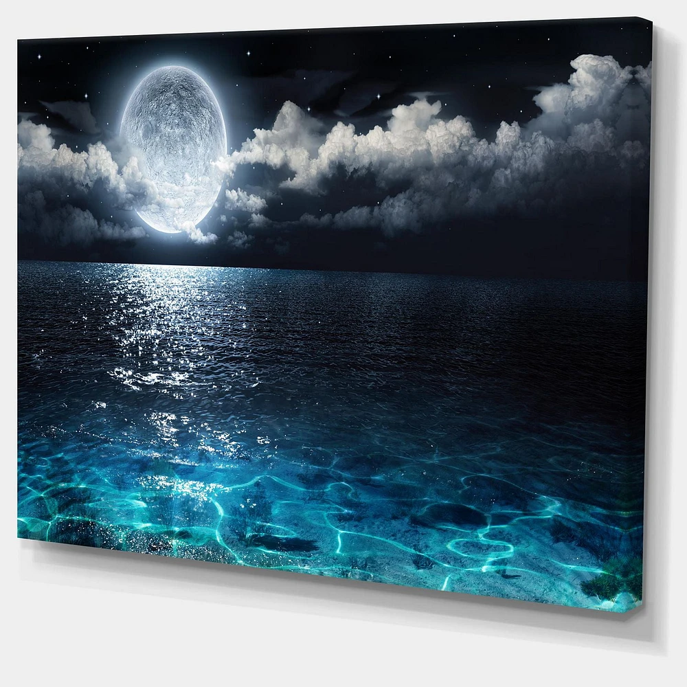 Designart Romantic Full Moon Over Sea Canvas Wall Art