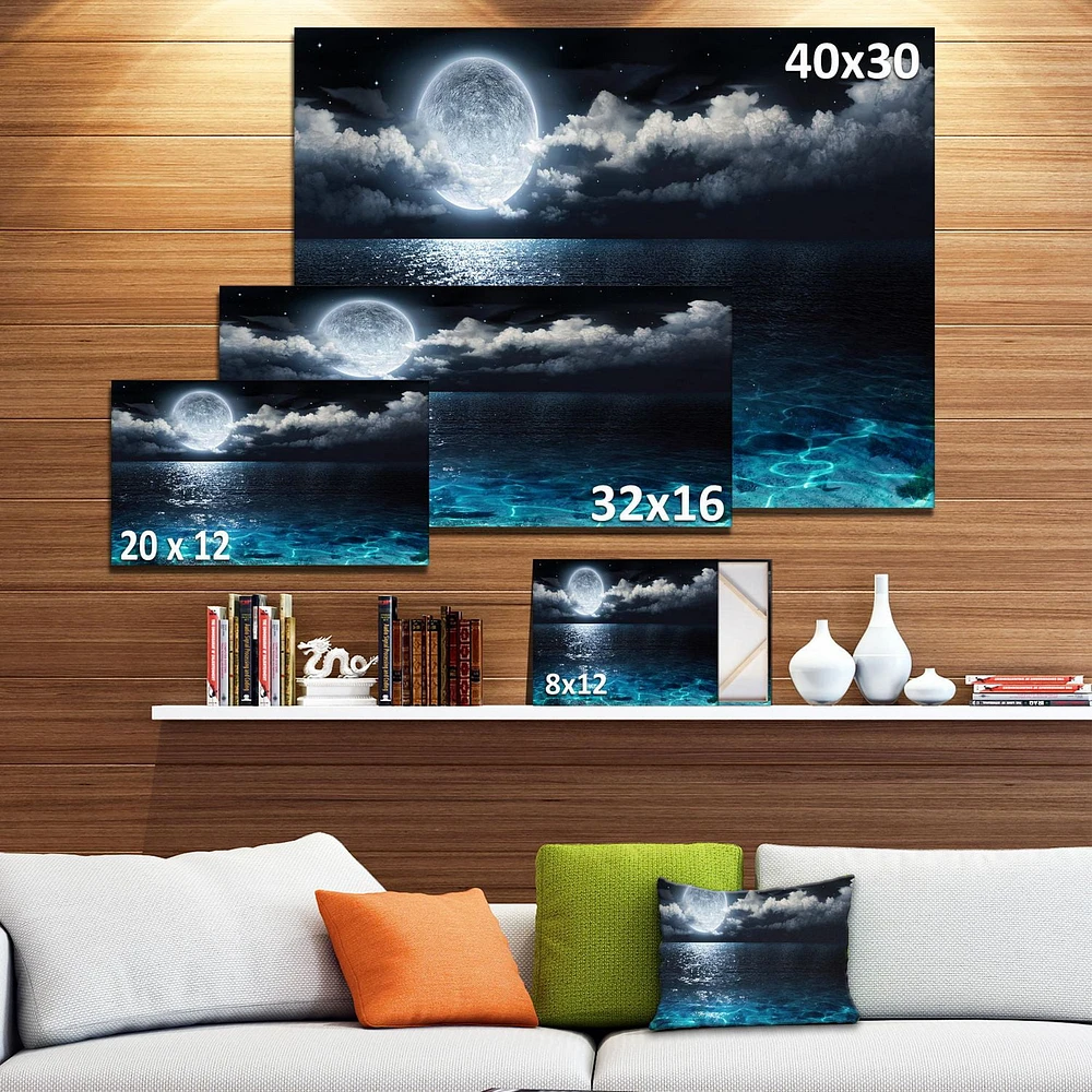 Designart Romantic Full Moon Over Sea Canvas Wall Art