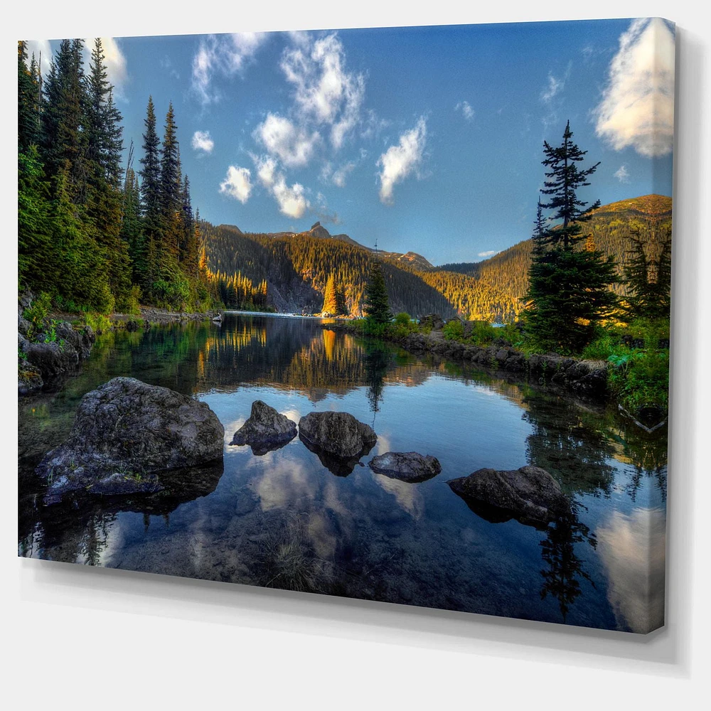 Designart Mountain Lake Surrounded by Trees Canvas Wall Art