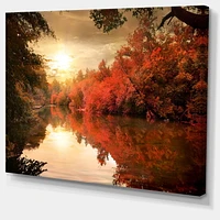 Designart Colorful Fall Sunset over River Canvas Wall Art