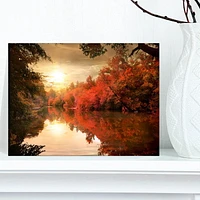 Designart Colorful Fall Sunset over River Canvas Wall Art