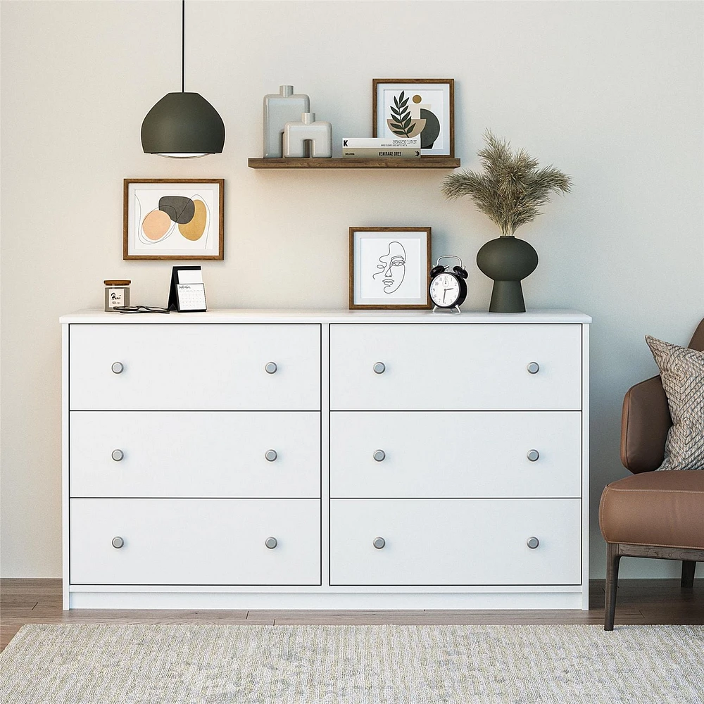 Ameriwood Home Ellwyn 6 Drawer Wide Dresser, White