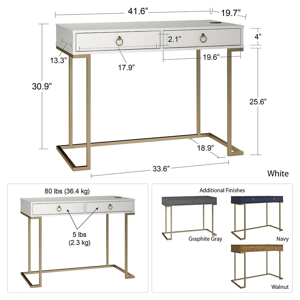 CosmoLiving by Cosmopolitan Camila Writing Desk, White