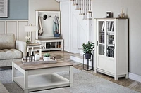 Ameriwood Home Chapel Hill Rustic Farmhouse Bookcase Cabinet with Sliding Glass Doors, White with Brown Oak Top