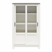 Ameriwood Home Chapel Hill Rustic Farmhouse Bookcase Cabinet with Sliding Glass Doors, White with Brown Oak Top