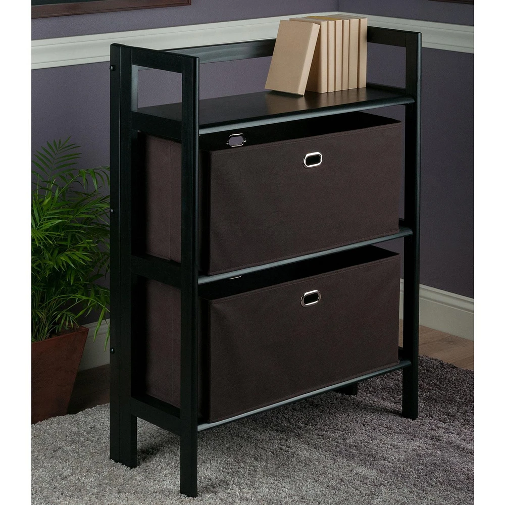 Torino 3-PC Set Folding Bookcase w/ Fabric Basket