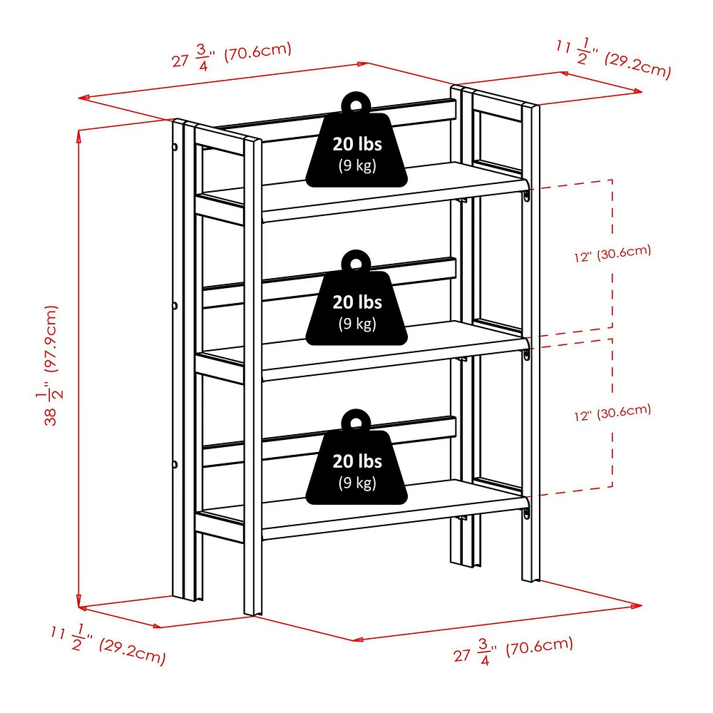 Torino 3-PC Set Folding Bookcase w/ Fabric Basket