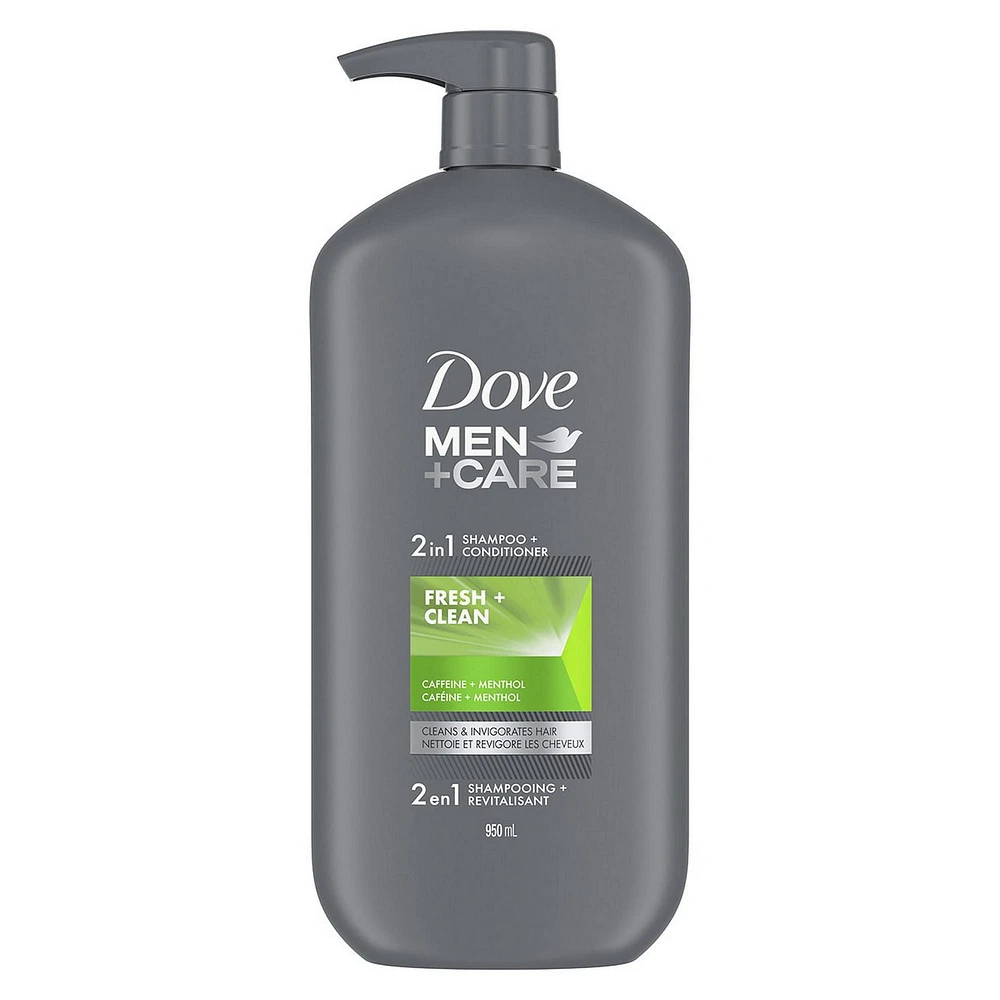 Dove Men Care Fresh and Clean + Conditioner with caffeine and menthol<br> 2 in 1 Shampoo and Conditioner, 950ml Shampoo+Conditioner