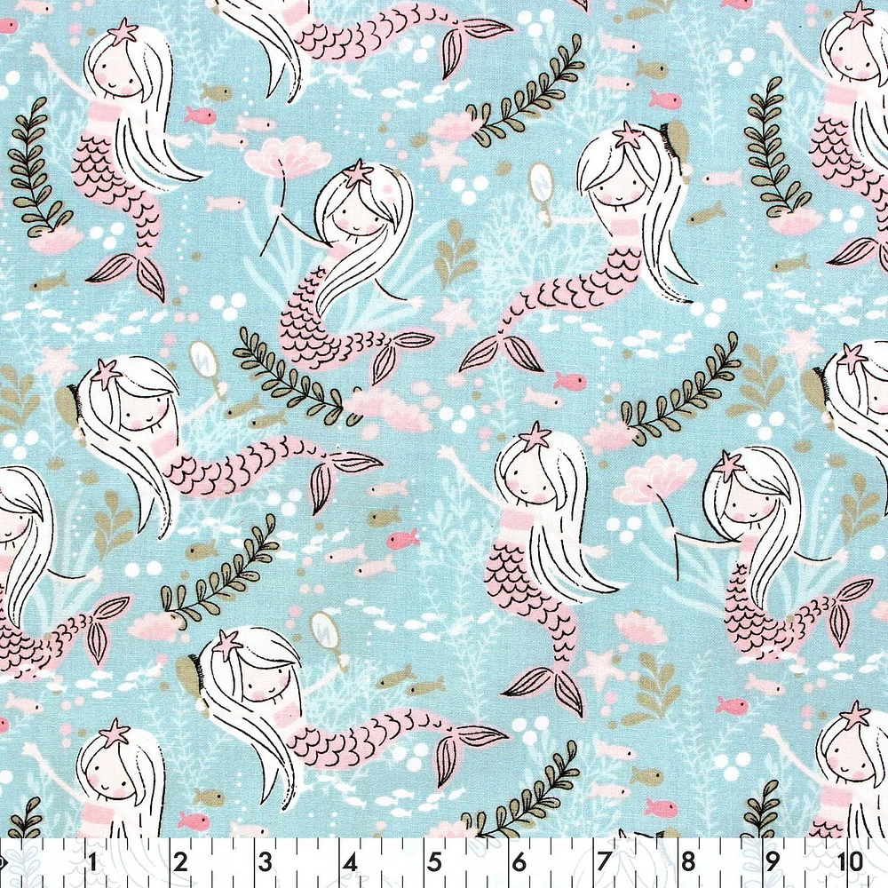 Fabric Creations Beautiful Mermaids Fat Quarter Pre-Cut Fabric Bundle - 18" x 21" / 45cm x 53cm, 5pcs x 18" x 21" / 45cm x 53cm