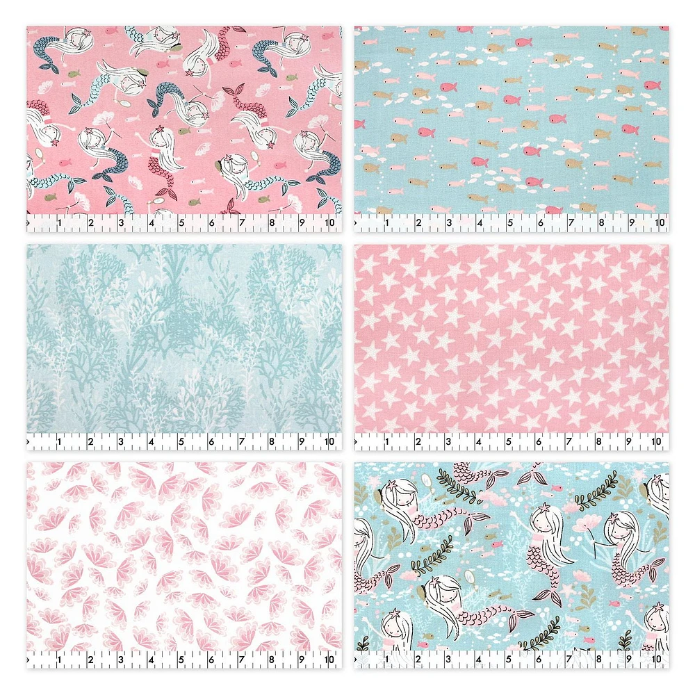 Fabric Creations Beautiful Mermaids Fat Quarter Pre-Cut Fabric Bundle - 18" x 21" / 45cm x 53cm, 5pcs x 18" x 21" / 45cm x 53cm