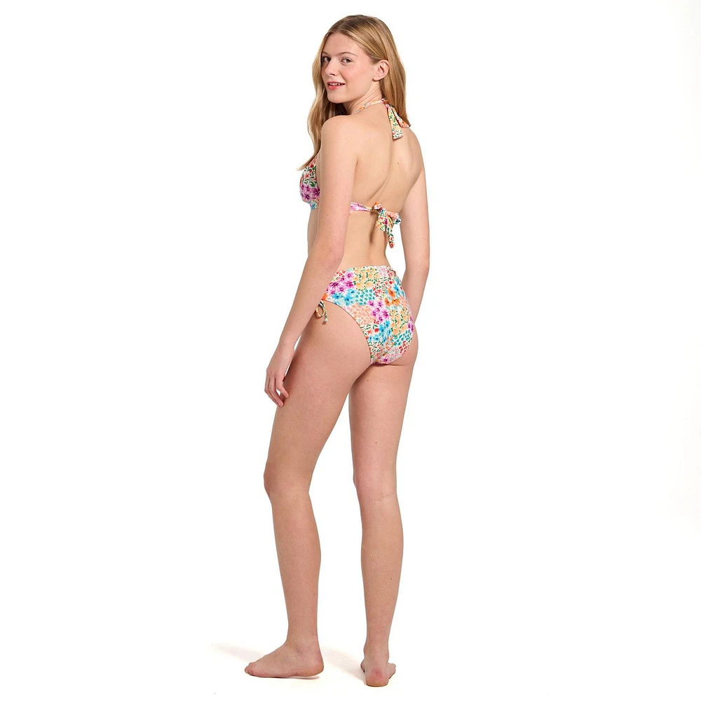 Summer Flirtt Maillot de bain bikini taille haute à imprimé floral pour femme, avec attaches latérales