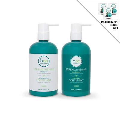 Coffret de soins capillaires fortifiants Entièrement Naturels Boo Bamboo de 2 pcs - Shampooing, Revitalisant & + Cadeau en prime