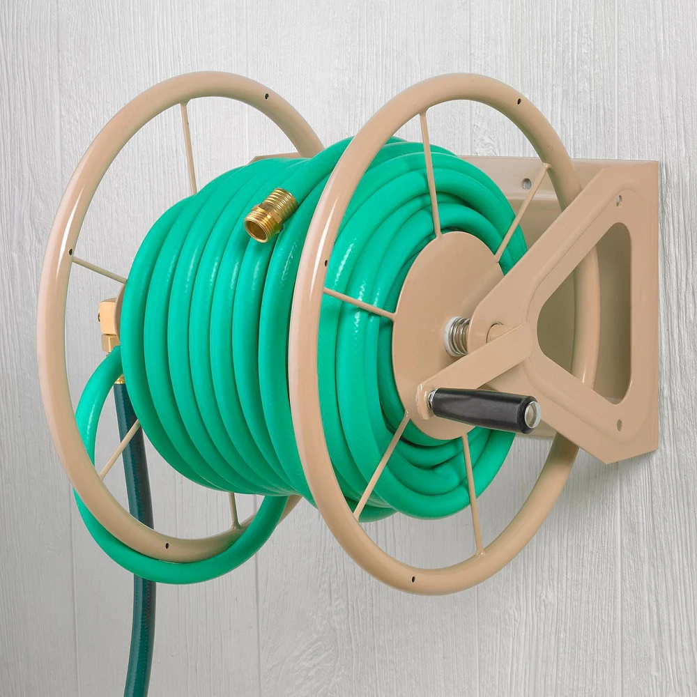 Liberty Garden 703 Multi-Purpose Steel Mounted Garden Hose Reel - Tan