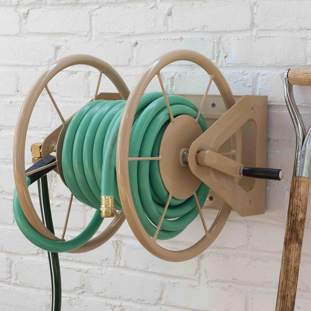 Liberty Garden 703 Multi-Purpose Steel Mounted Garden Hose Reel - Tan