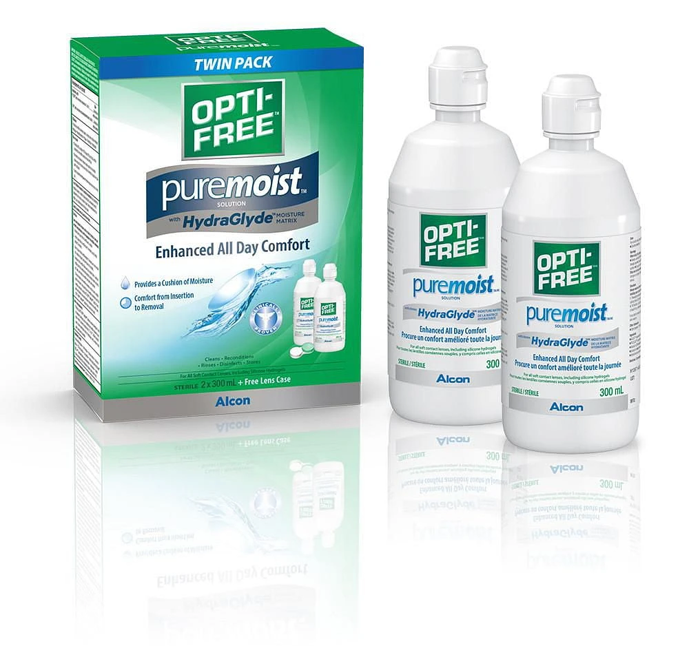 Solution polyvalente pour lentilles cornéennes OPTI-FREE(MD) PureMoist avec HydraGlyde Format double 2 x 300 mL