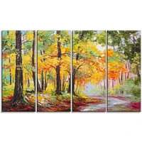 Design Art Colourful Autumn Forest Multipanel Landscape Large Metal Wall Art