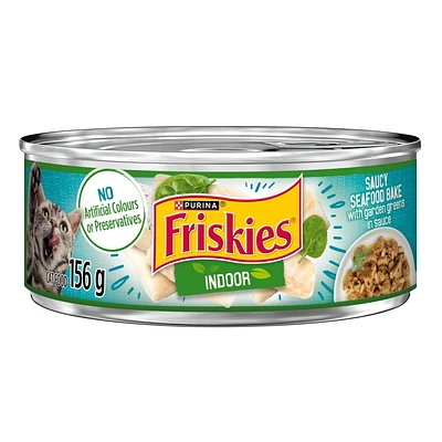 Friskies Indoor Saucy Seafood Bake with Greens, Wet Cat Food 156g, 156 g