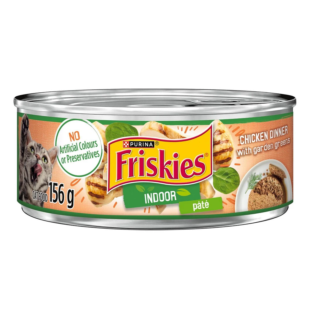 Friskies Indoor Pate Chicken Dinner with Greens, Wet Cat Food 156g, 156 g