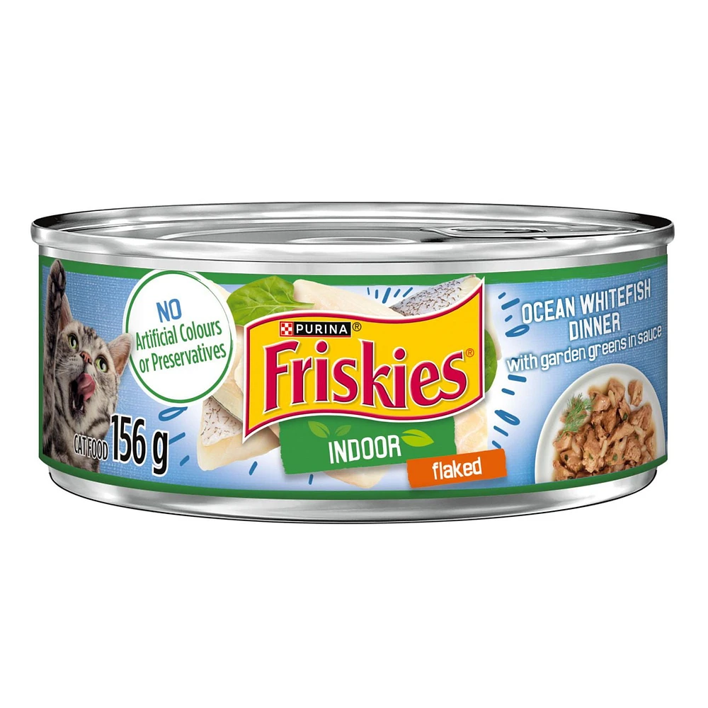 Friskies Indoor Flaked Ocean Whitefish Dinner, Wet Cat Food 156g, 156 g