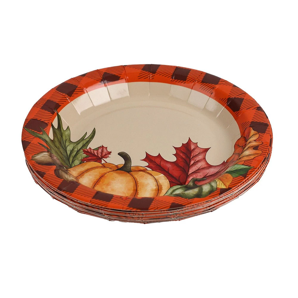 Way to Celebrate! Thanksgiving 7in Fall Leaf Round Paper Dessert Plates, 12ct