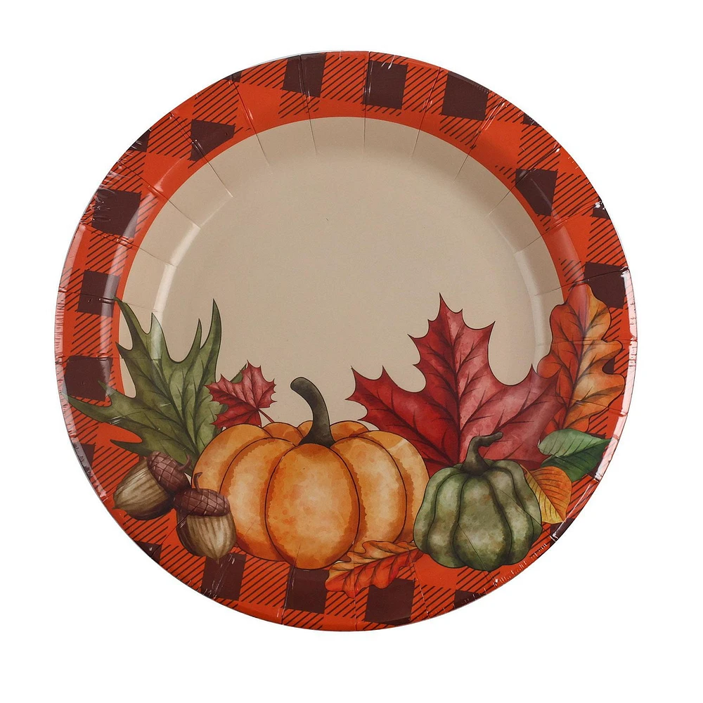 Way to Celebrate! Thanksgiving 7in Fall Leaf Round Paper Dessert Plates, 12ct