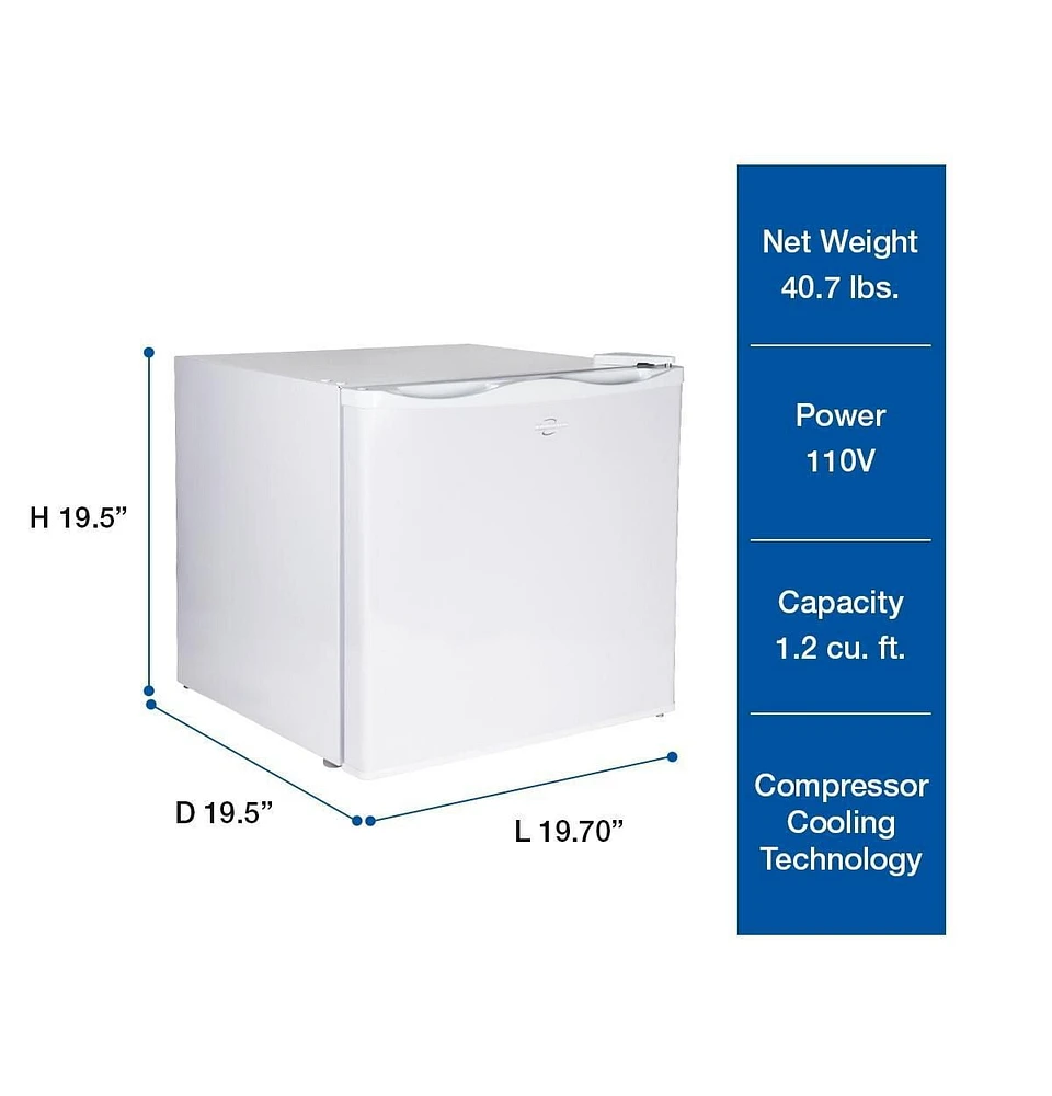 Koolatron 1.2 Cu Ft Upright Cube Freezer, 34L, Adjustable Thermostat for Efficient Freezing in Small Spaces