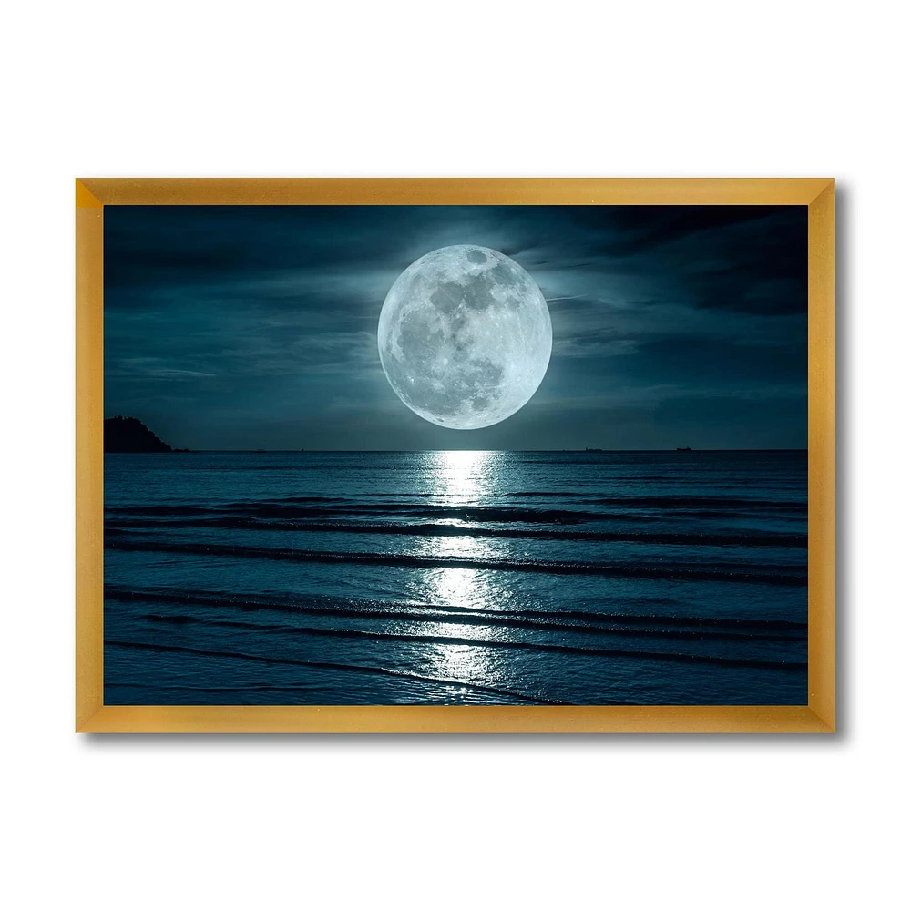 Designart Super Moon Over The Sea I Framed Wall Art