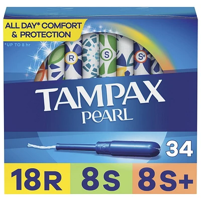 Tampax Pearl Tampons Trio Multipack, with LeakGuard Braid, Regular/Super/Super Plus Absorbency, Unscented.