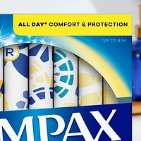 Tampax Pearl Tampons Trio Multipack, with LeakGuard Braid, Regular/Super/Super Plus Absorbency, Unscented.