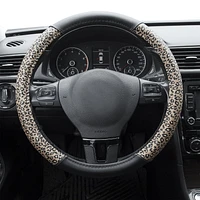 AUTO DRIVE Brown Leopard Steering Wheel Cover