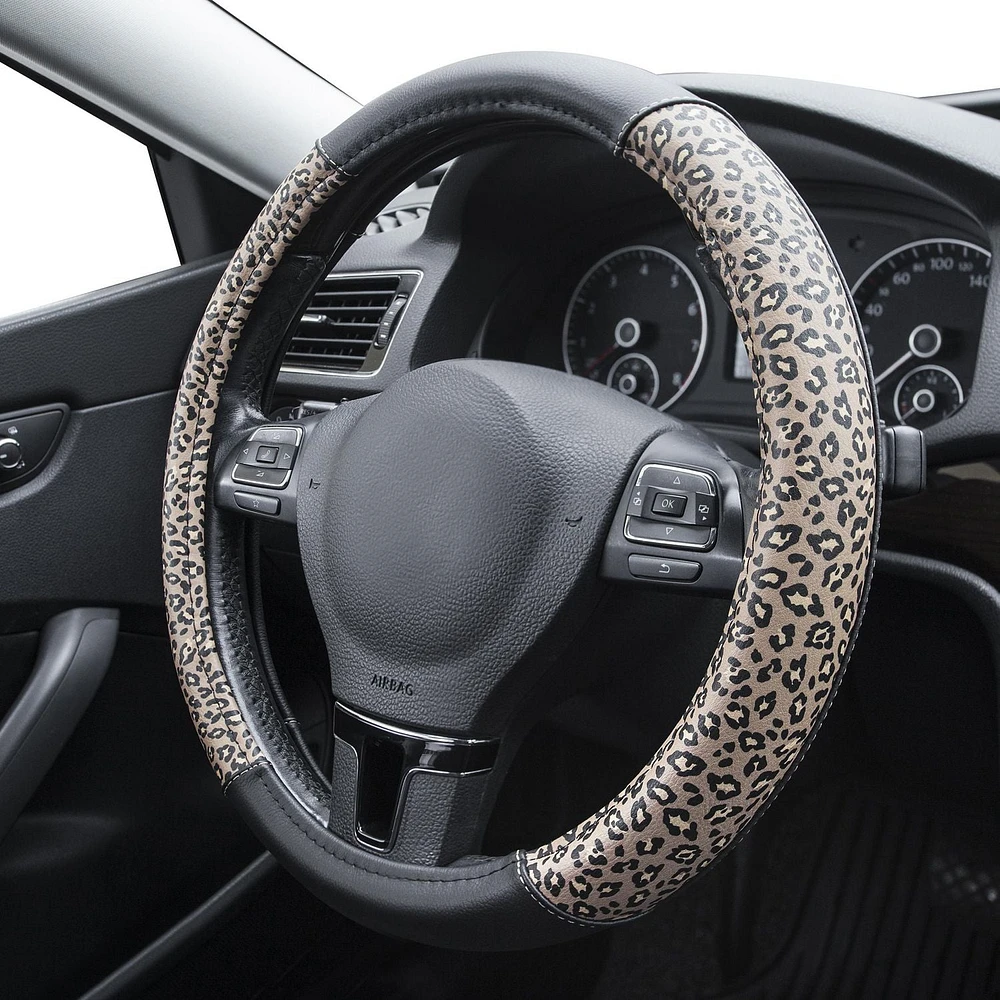 AUTO DRIVE Brown Leopard Steering Wheel Cover