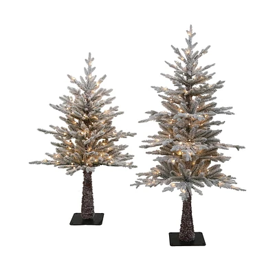 Holiday Time Set of 2 Flocked Snowy Christmas Trees