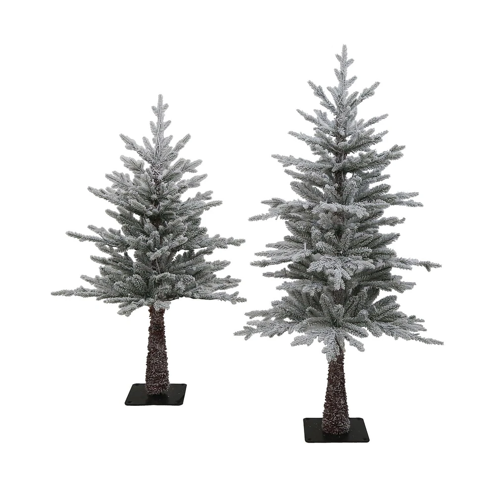 Holiday Time Set of 2 Flocked Snowy Christmas Trees