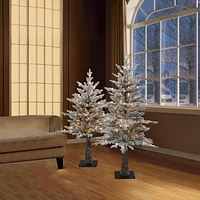 Holiday Time Set of 2 Flocked Snowy Christmas Trees