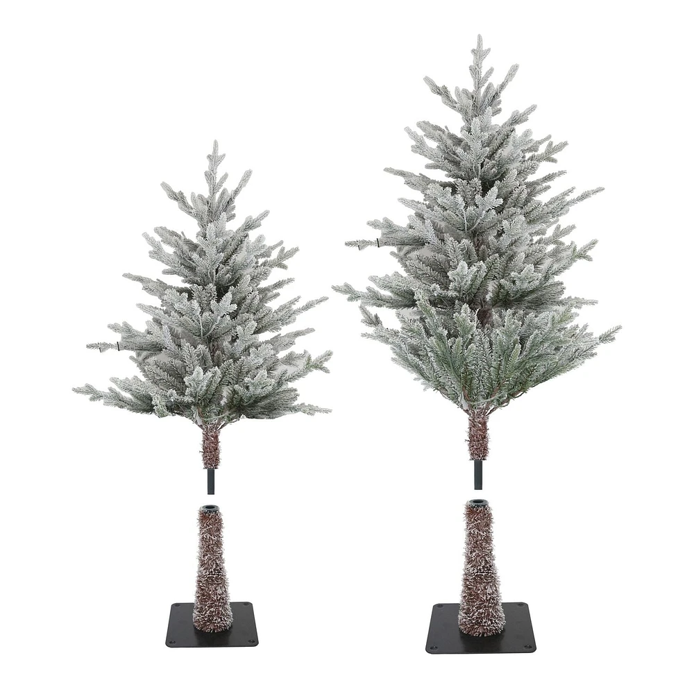 Holiday Time Set of 2 Flocked Snowy Christmas Trees